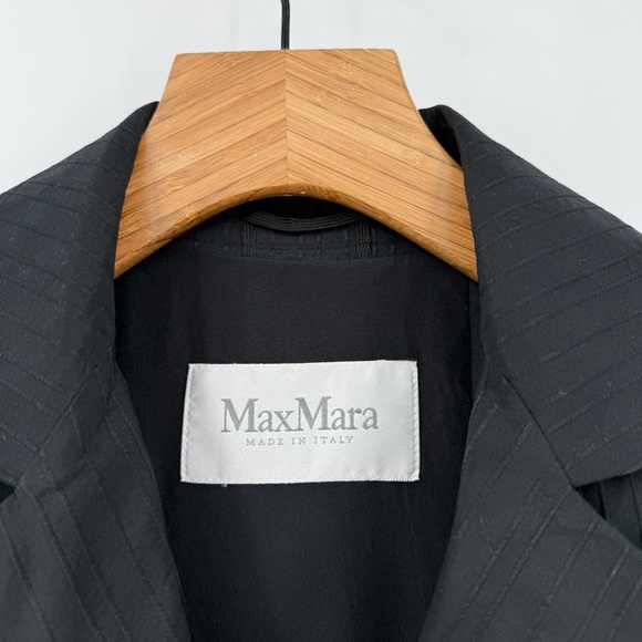 Max Mara Made In Italy Vintage Pinstripes Retro Black Long Jacket Size USA 8 - Picture 3 of 12